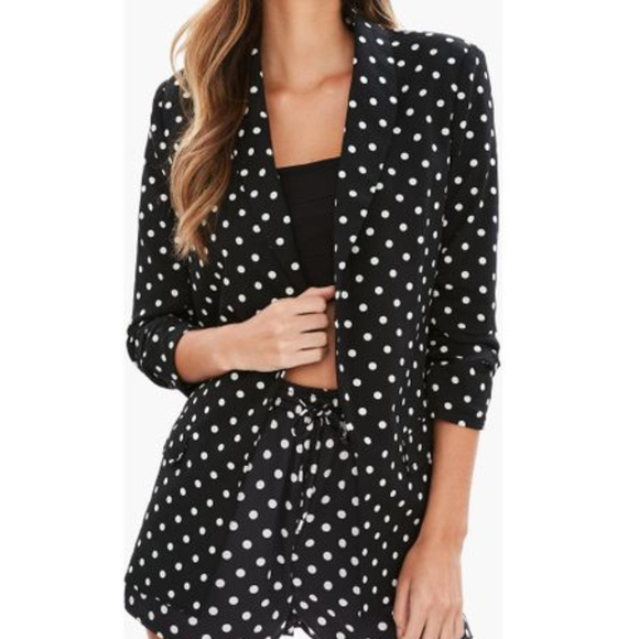 Missguided Jackets & Blazers - Missguided Black Polka Dot Gathered Sleeve Blazer